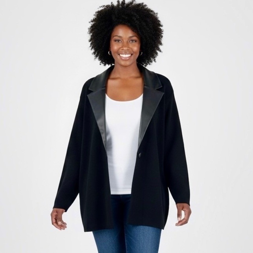 Sioni Sweater Cardigan Blazer Women Plus 2X Black One Button Work Career Soft